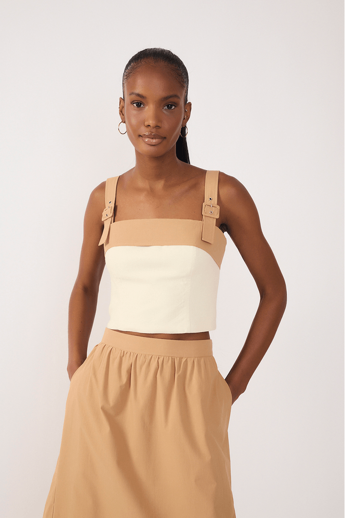 Blusa Linho Com Pala Em Algodão
