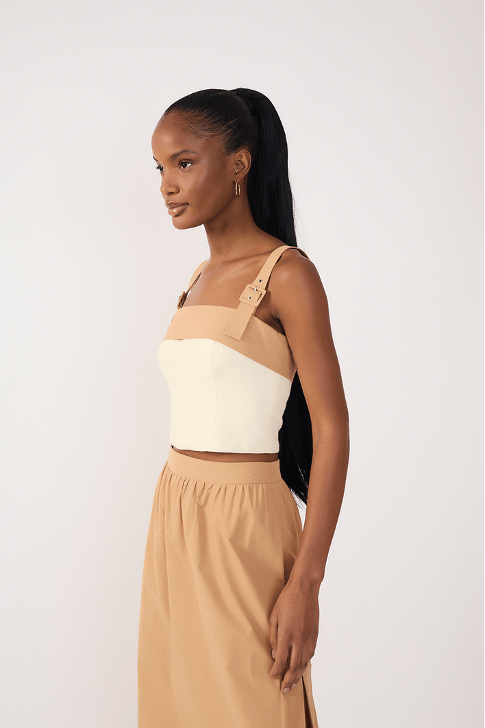 Blusa Linho Com Pala Em Algodão