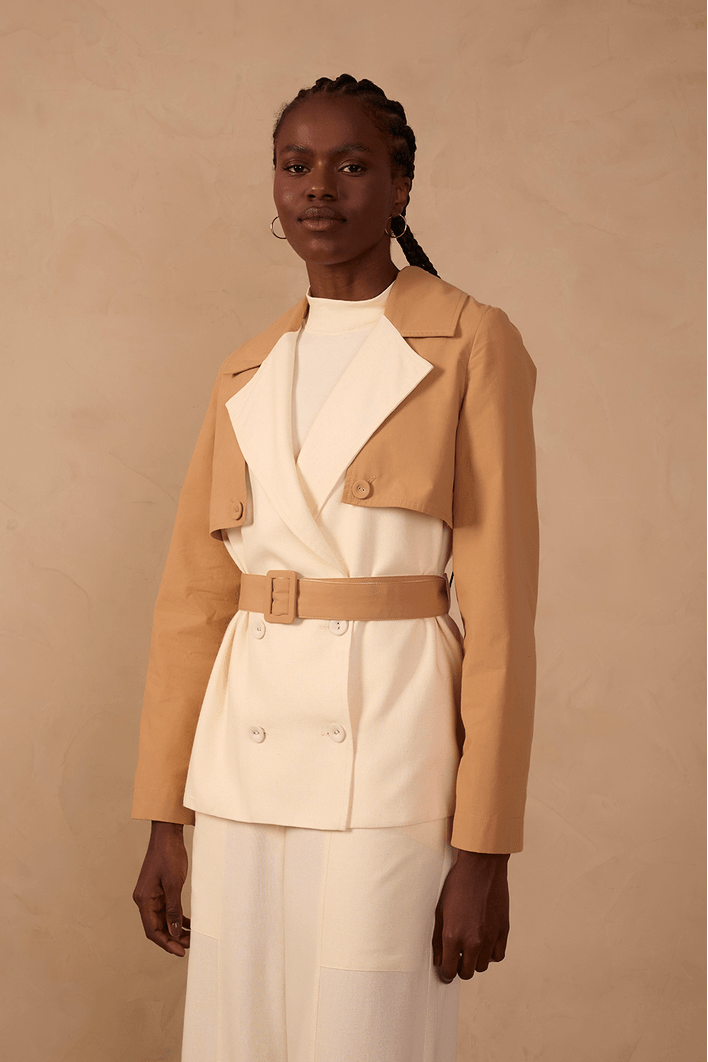 Trench Linho Com Detalhe Em Algodão