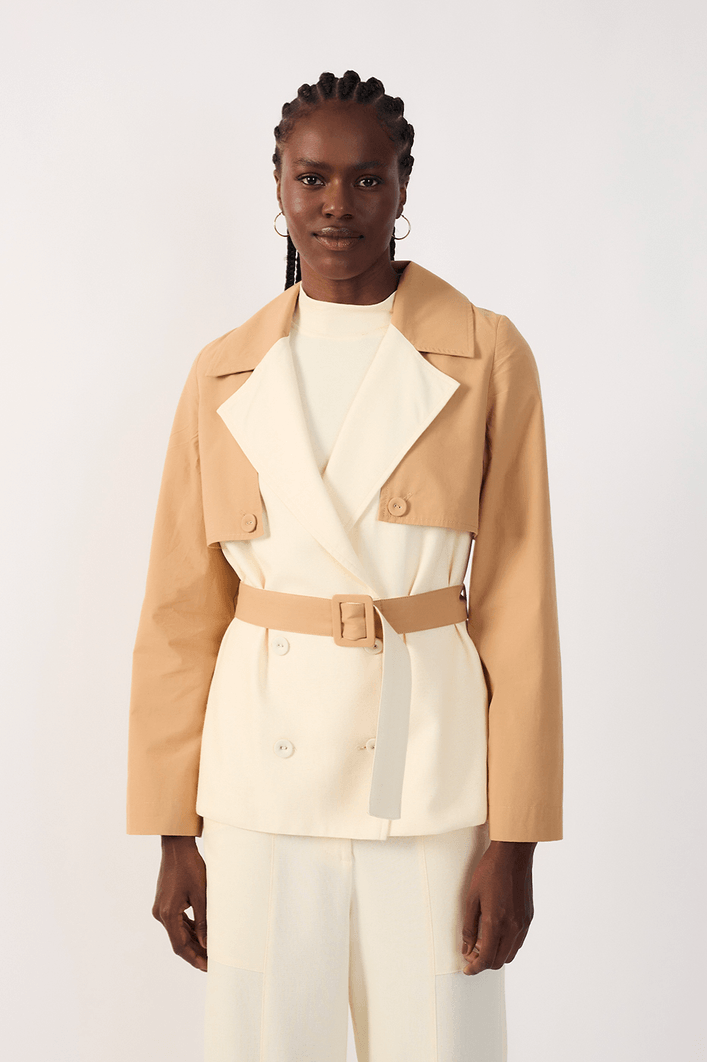 Trench Linho Com Detalhe Em Algodão