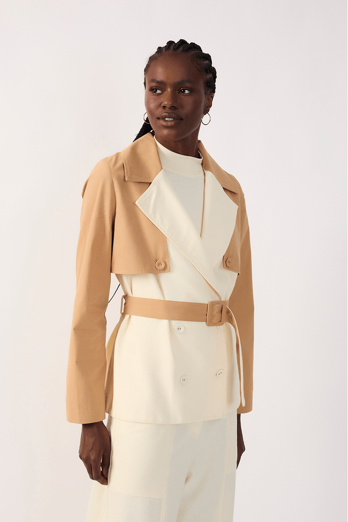 Trench Linho Com Detalhe Em Algodão