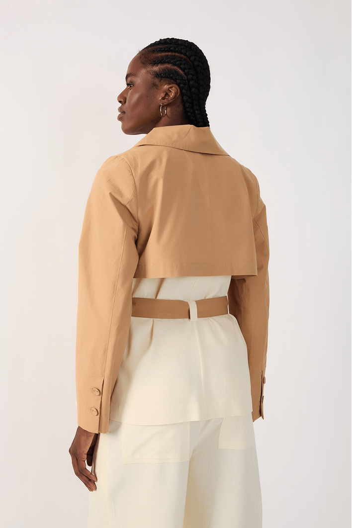 Trench Linho Com Detalhe Em Algodão