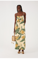 Vestido Midi Linho Estampa Paradise