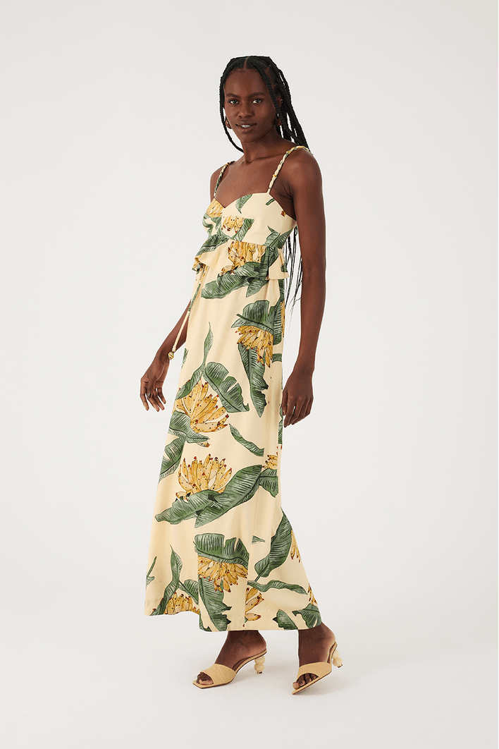 Vestido Midi Linho Estampa Paradise