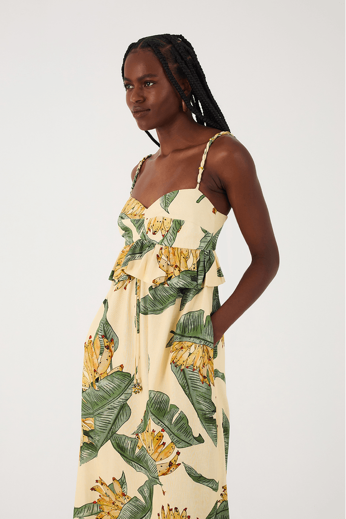 Vestido Midi Linho Estampa Paradise