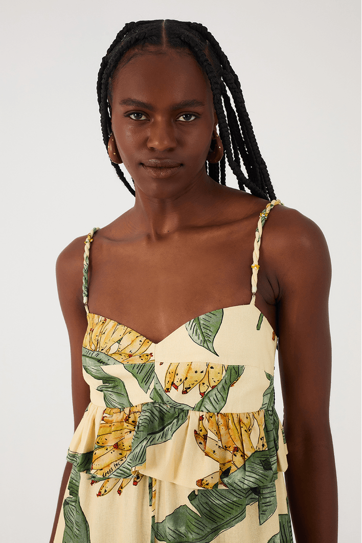 Vestido Midi Linho Estampa Paradise