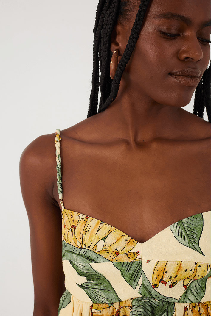Vestido Midi Linho Estampa Paradise