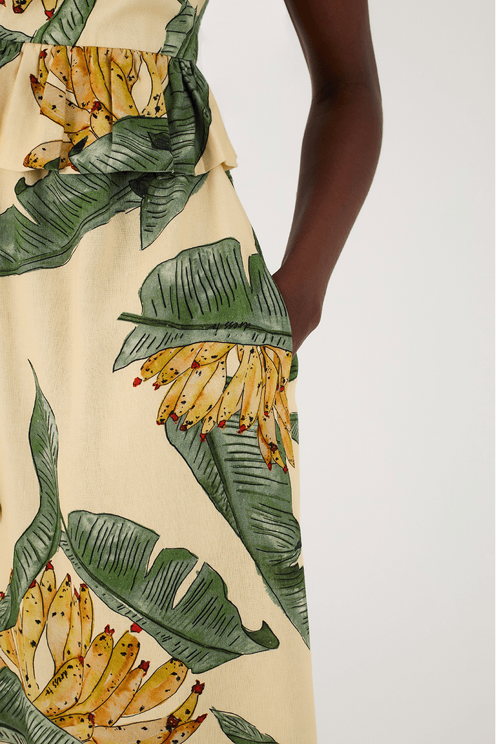 Vestido Midi Linho Estampa Paradise