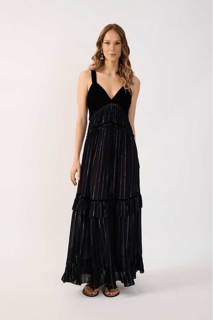 Vestido Cropped Lurex Com Veludo