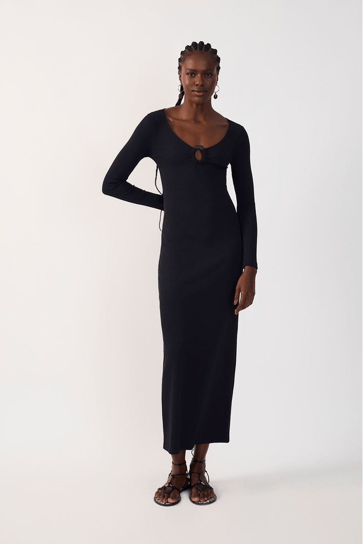Vestido Canelado Com Fivela