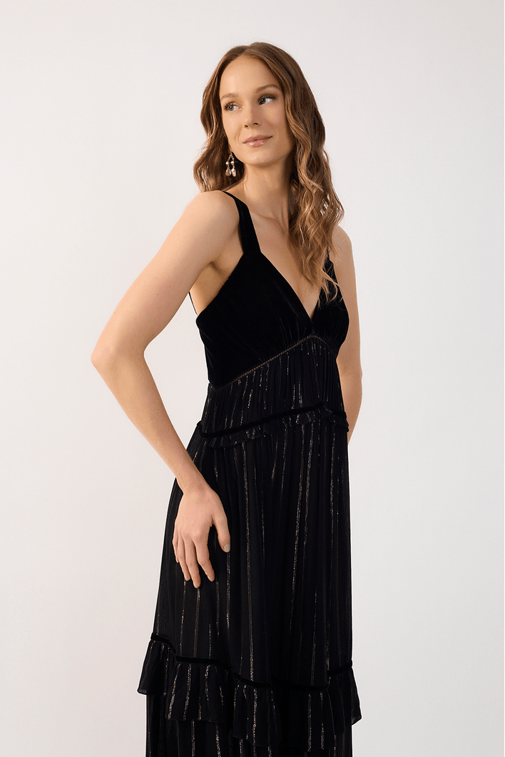 Vestido Cropped Lurex Com Veludo