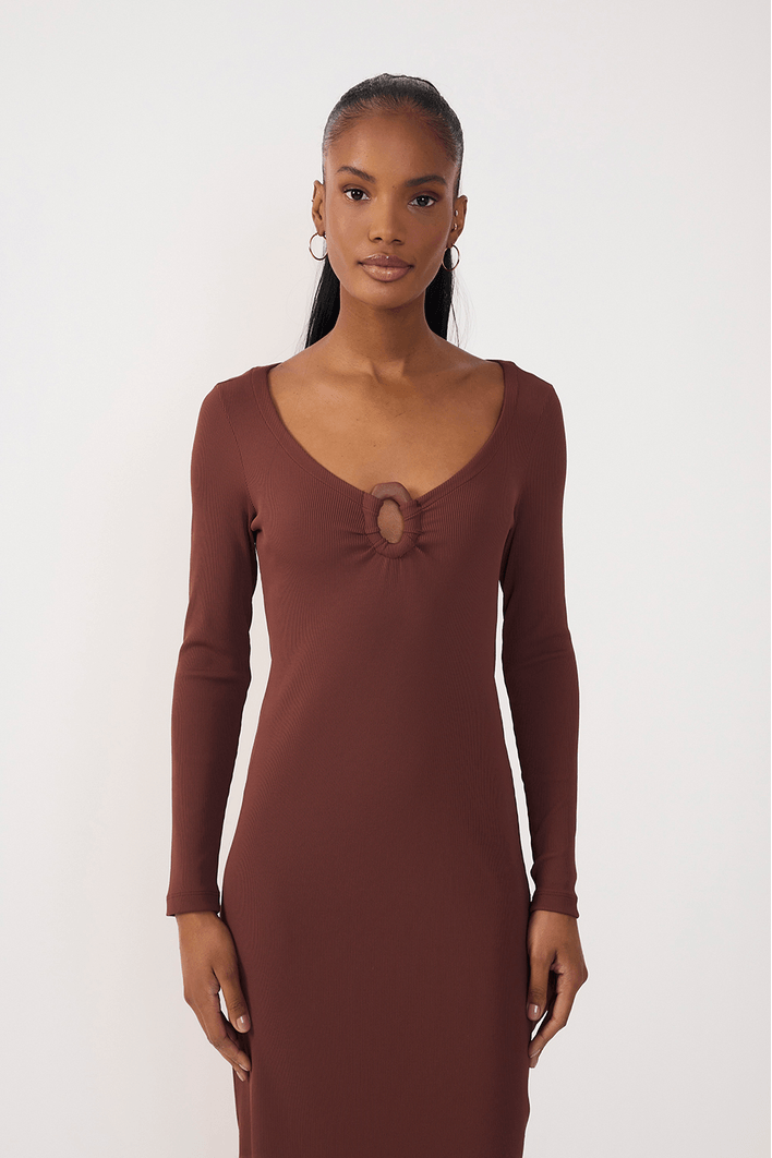 Vestido Canelado Com Fivela