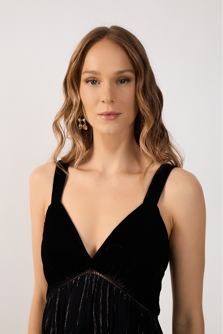 Vestido Cropped Lurex Com Veludo
