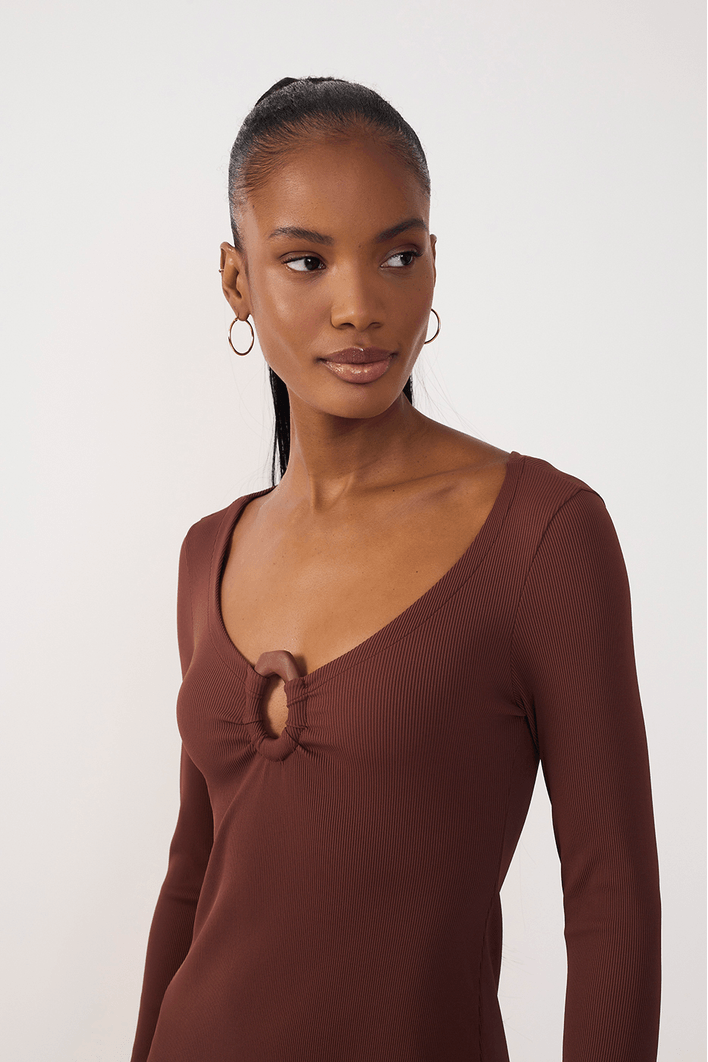 Vestido Canelado Com Fivela