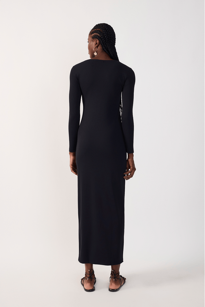 Vestido Canelado Com Fivela