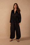 Calça Cropped Lurex Detalhe Veludo