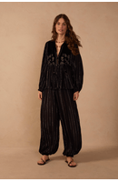 Calça Cropped Lurex Detalhe Veludo