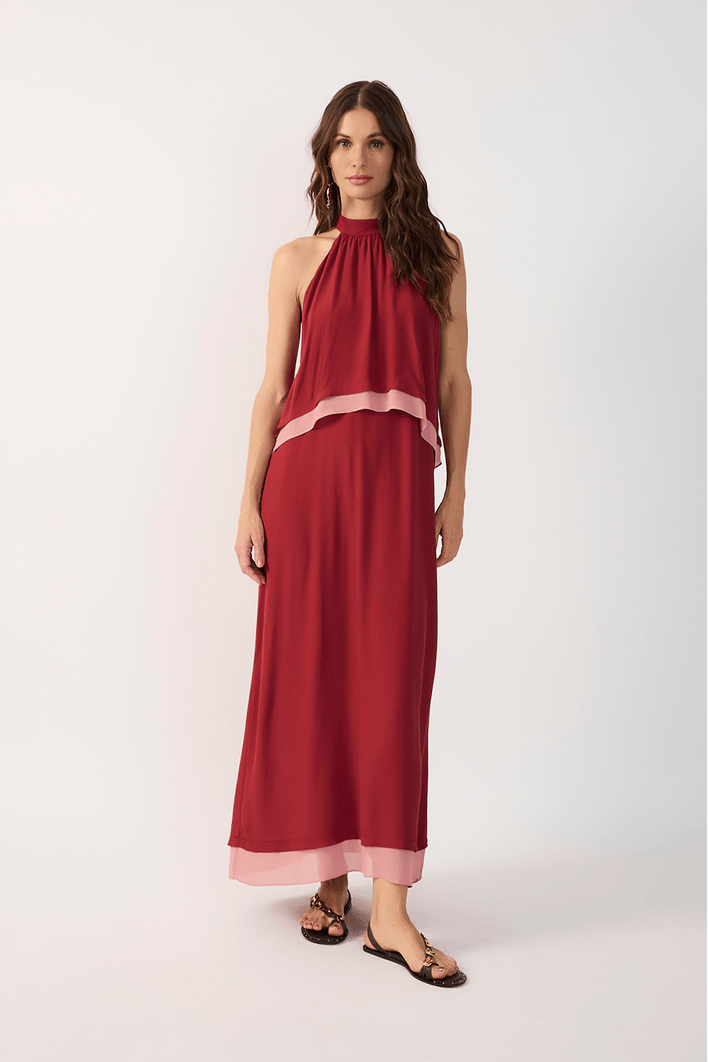 Vestido Cropped Crepe Bicolor