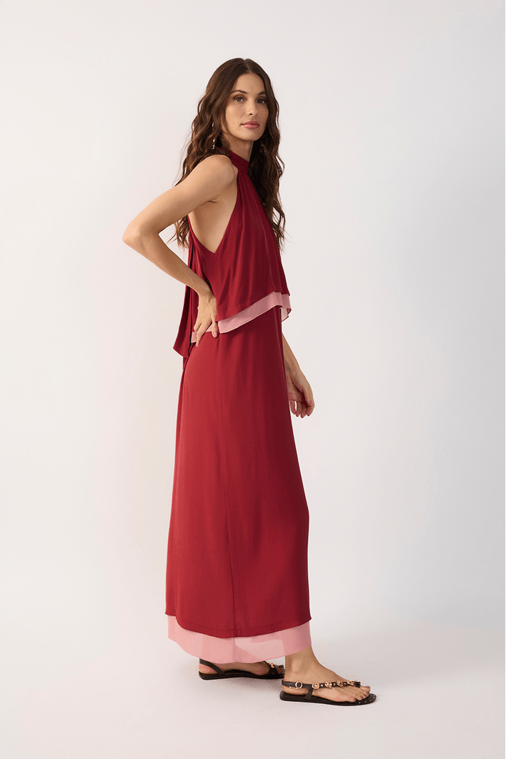 Vestido Cropped Crepe Bicolor