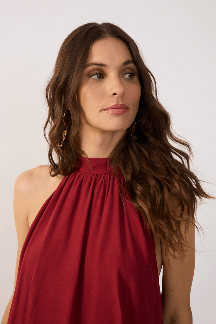 Vestido Cropped Crepe Bicolor