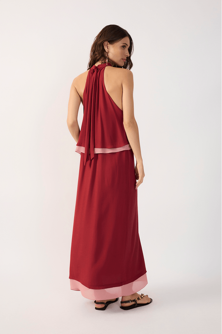 Vestido Cropped Crepe Bicolor