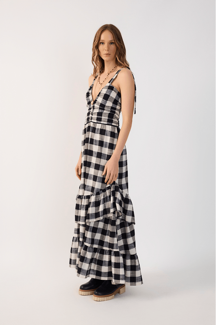 Vestido Cropped Xadrez Busto Franzido