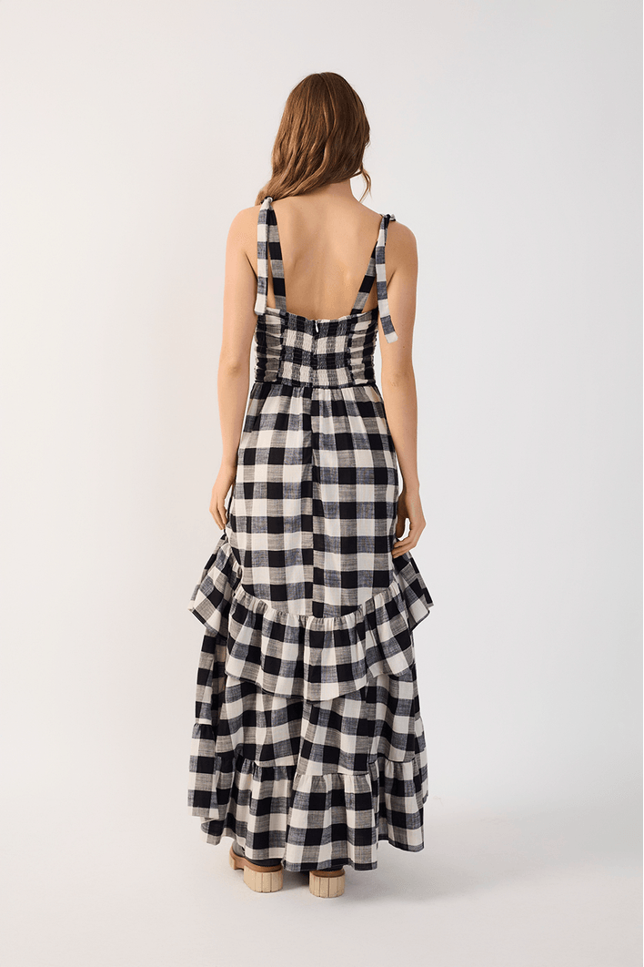Vestido Cropped Xadrez Busto Franzido