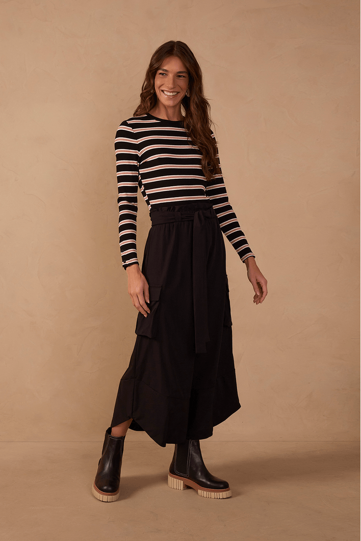 Vestido Listrado Canelado C/ Nylon