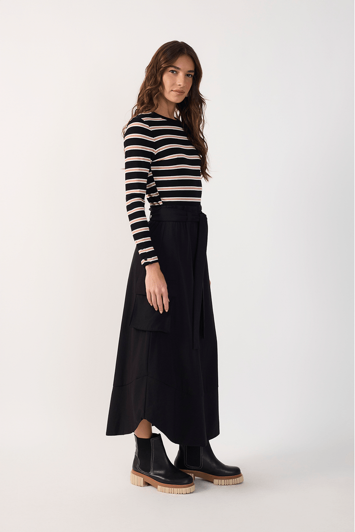 Vestido Listrado Canelado C/ Nylon