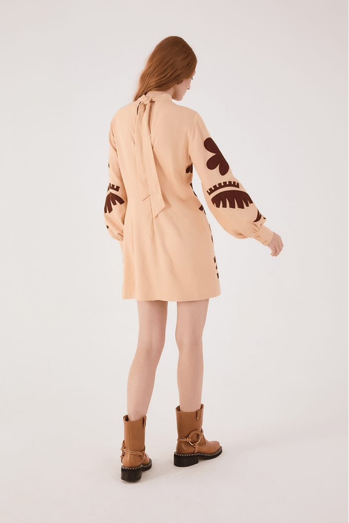 Vestido Linho Bordado Folhagem
