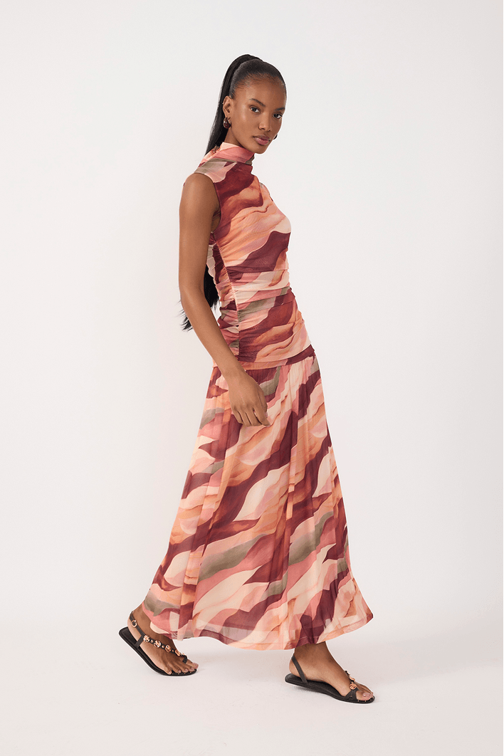 Vestido Tule Estampa Dunas