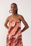 Vestido Plissado Tule Estampa Dunas