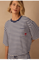 Blusa Moletom Estampa Listra Com Bordado