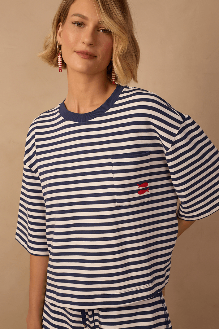 Blusa Moletom Estampa Listra Com Bordado