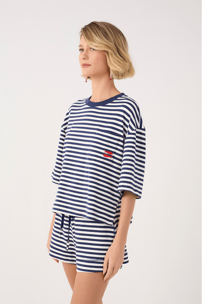 Blusa Moletom Estampa Listra Com Bordado