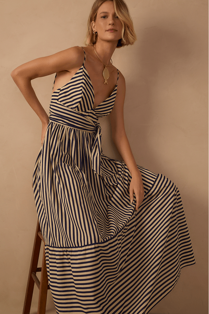 Vestido Cropped Estampa Listra Navy Azul