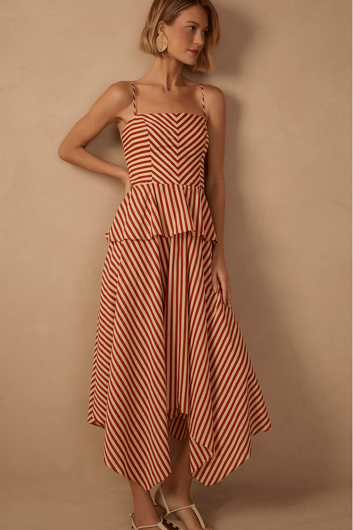 Vestido Estampa Listra Navy Vermelho