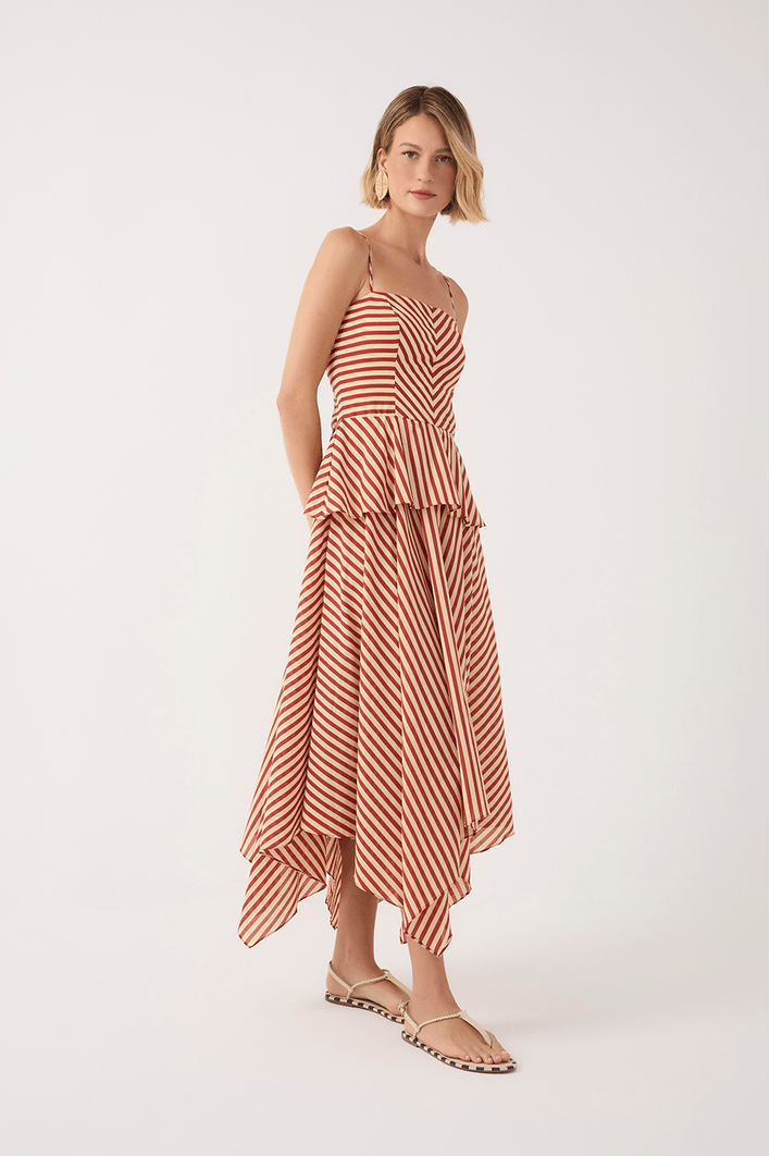 Vestido Estampa Listra Navy Vermelho