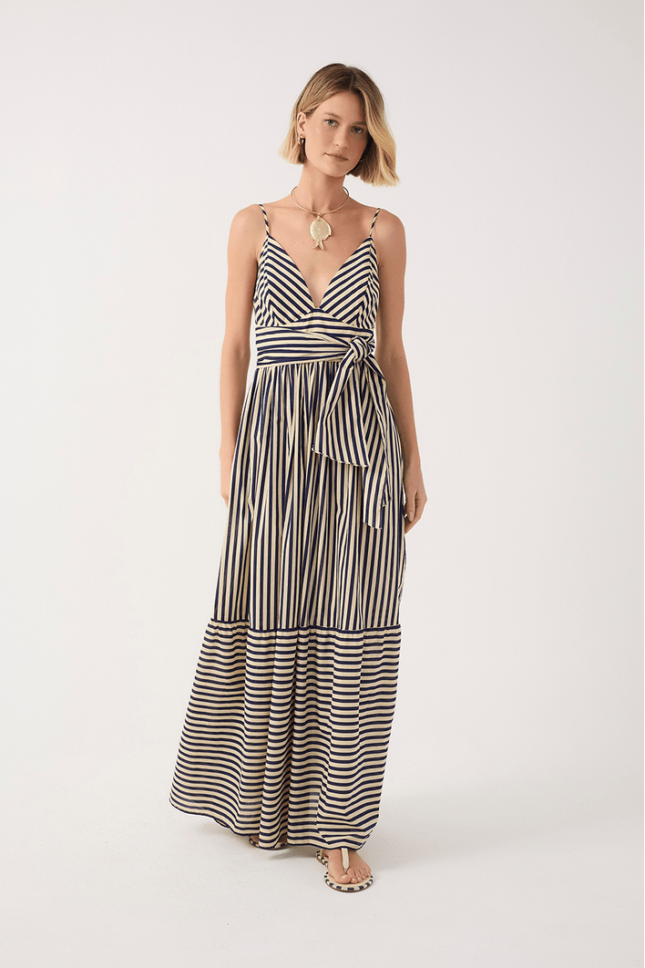 Vestido Cropped Estampa Listra Navy Azul