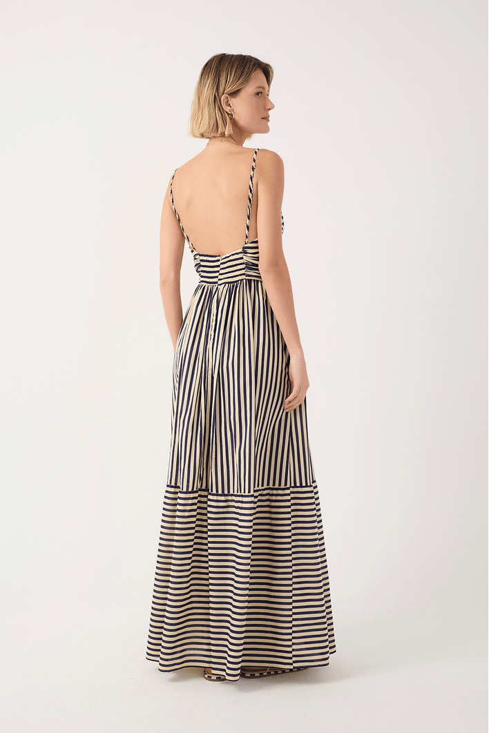 Vestido Cropped Estampa Listra Navy Azul