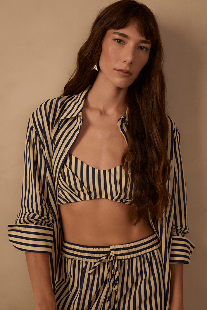 Top Estampa Listra Navy Azul