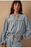 Camisa Jeans Botões Baby Blue