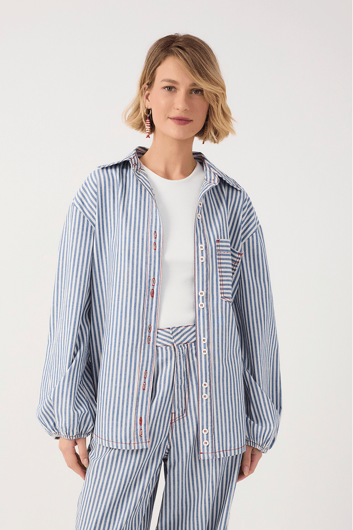 Camisa Sarja Linho Náutica Bordada