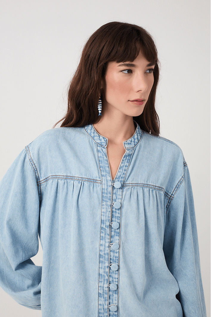 Camisa Jeans Botões Baby Blue