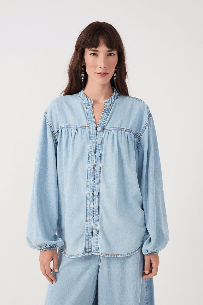 Camisa Jeans Botões Baby Blue
