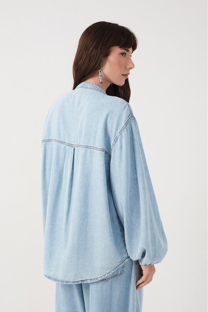Camisa Jeans Botões Baby Blue