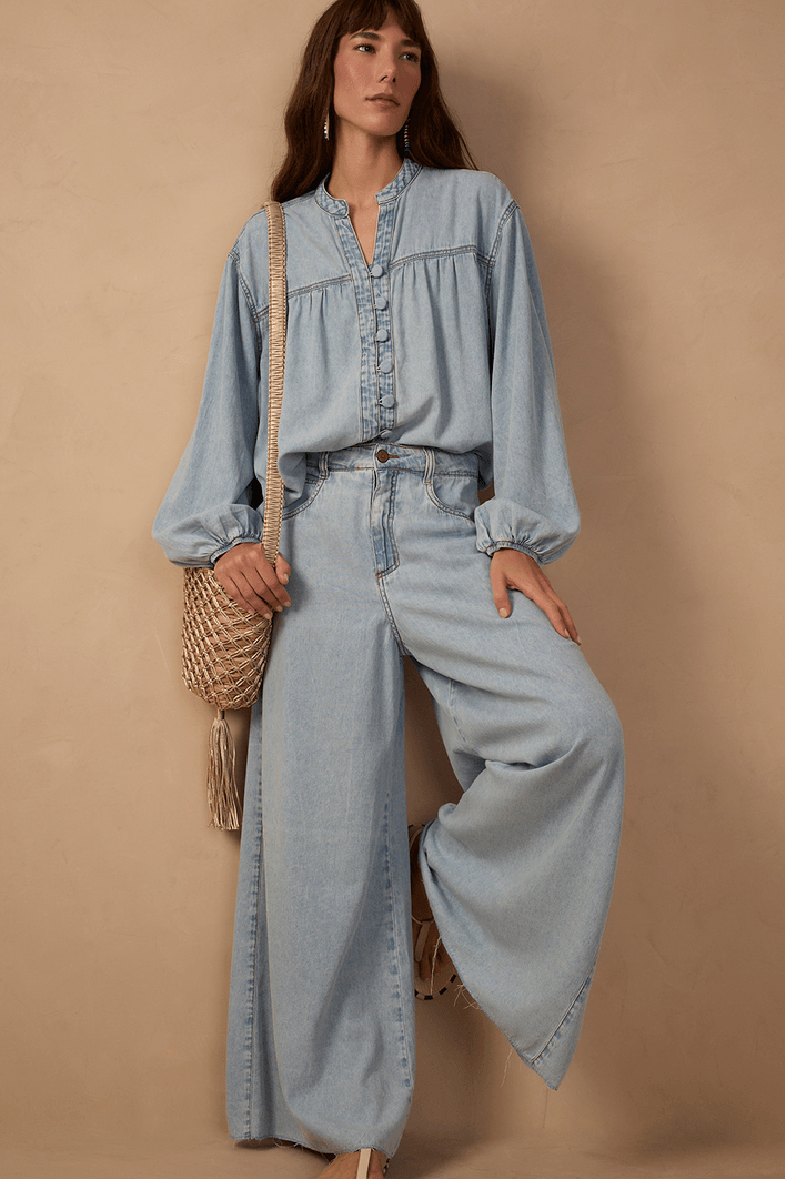Calça Jeans Pantalona Baby Blue