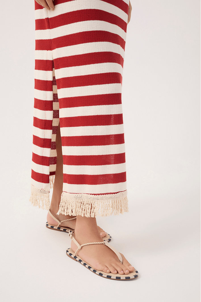 Vestido Longo Listrado Malha Tricot