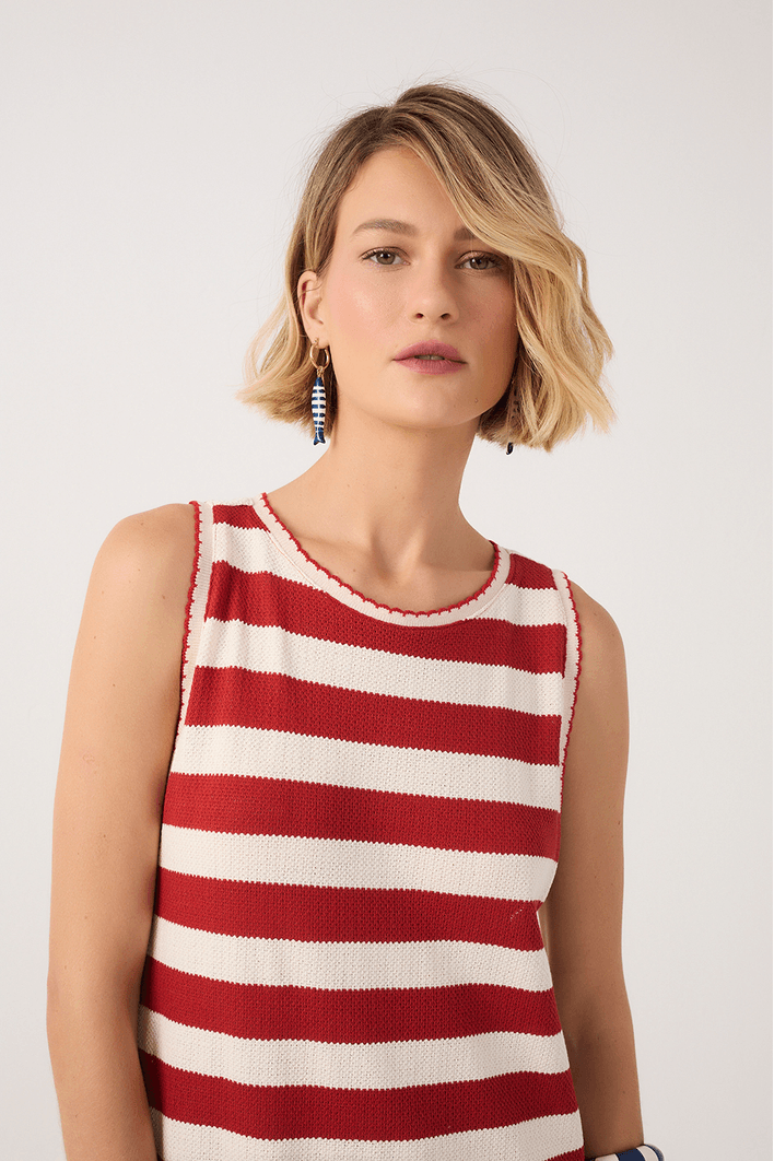 Vestido Longo Listrado Malha Tricot