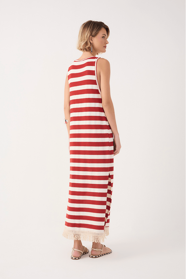 Vestido Longo Listrado Malha Tricot